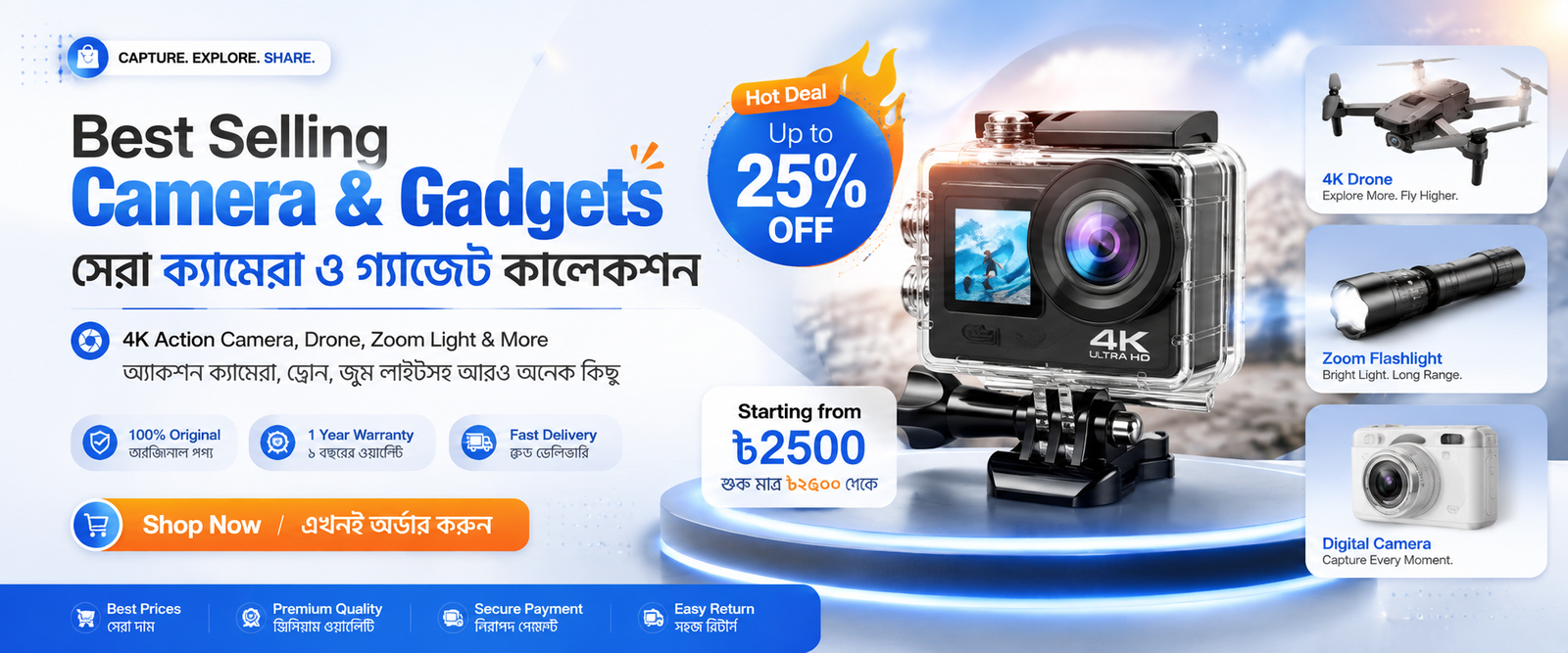 4K Sports Action Camera Banner ২